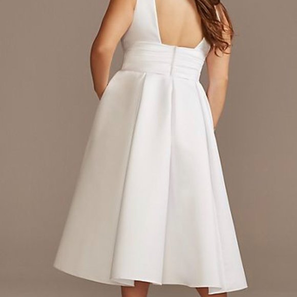 Satin V-Neck Tea Length Plus Size A-Line Dress DB STUDIO  9SDWG0970 - Picture 2 of 3